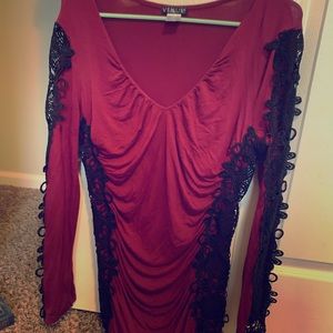 Venus burgundy and black lace top